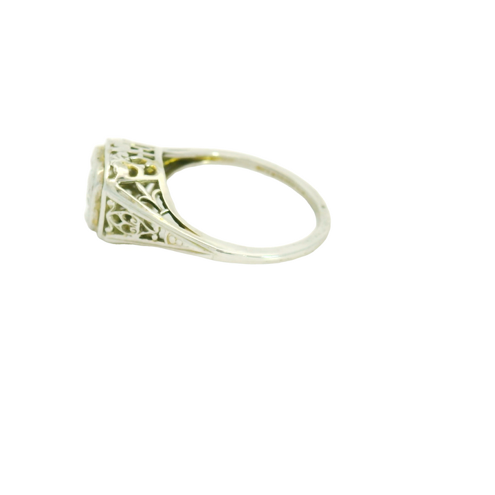 18KG White Gold Estate Vintage Inspired Engagement Ring Total diamond weight for ring measures 0.5 ctw.