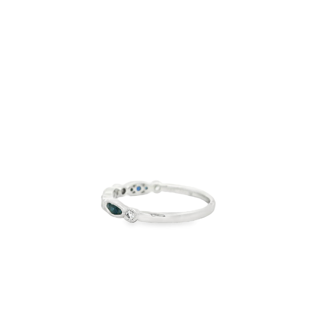 14K White Gold Gemstone Band set with 9 Round Sapphires, 0.19 ctw and 4 Round Diamonds, 0.10 ctw