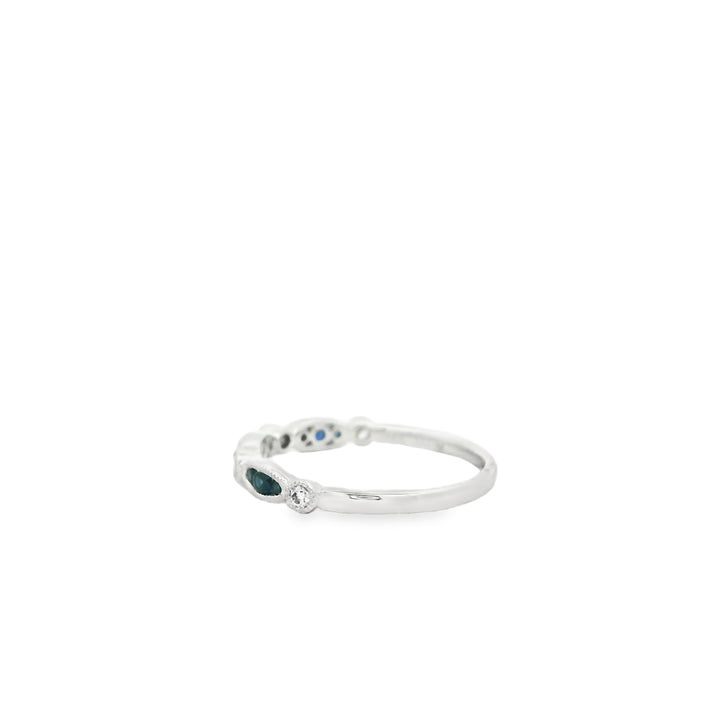 14K White Gold Gemstone Band set with 9 Round Sapphires, 0.19 ctw and 4 Round Diamonds, 0.10 ctw