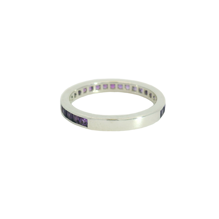 14K White Gold Band Gemstone Ring set with Amethyst