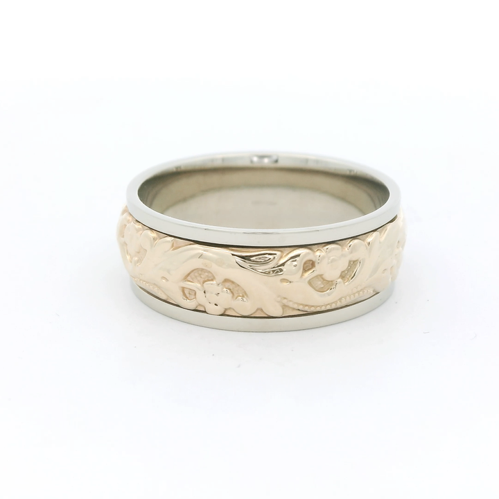 14K Two Tone Gold 8mm Polished and Engraved Estate Men's Wedding Band Size 11
