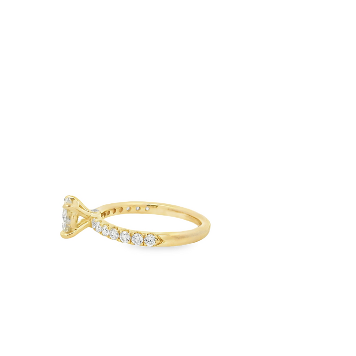 Estate 14K Yellow Gold Accented Engagement Ring set with 1 0.82 ct Round Diamond, K I1, and 16 Round Diamonds, 0.37 ctw