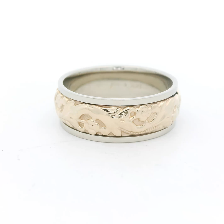 14K Two Tone Gold 8mm Polished and Engraved Estate Men's Wedding Band Size 11