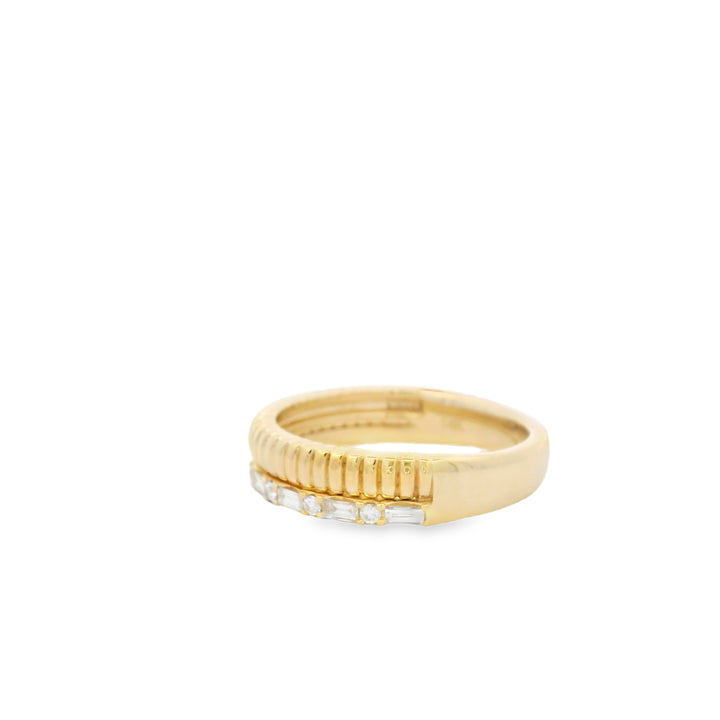 14K Yellow Gold Two Row Diamond Fashion Ring set with 9 Baguette Diamonds and 8 Round Diamonds, 0.44 ctw