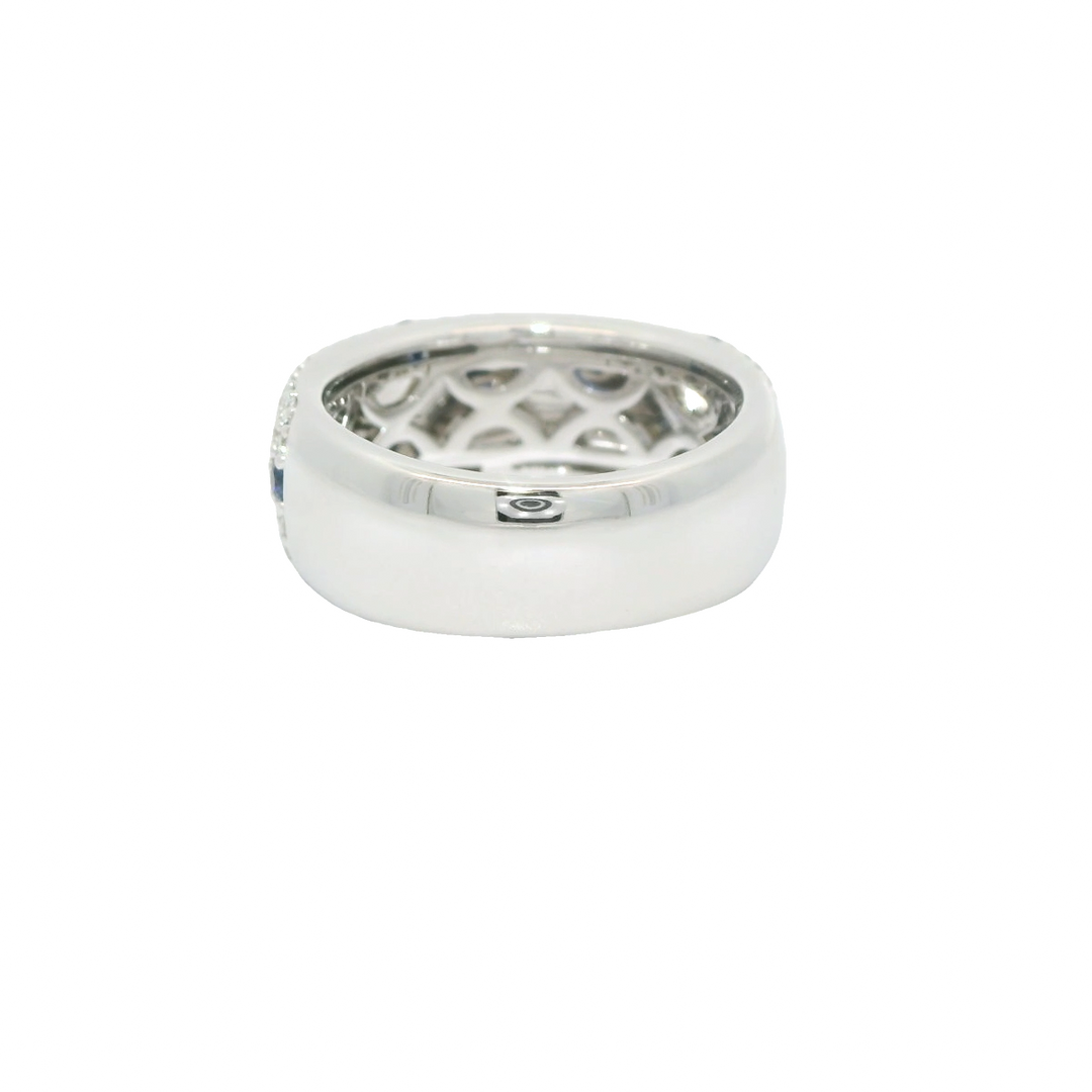 14K White Gold Gemstone Ring set with 11 Round Blue Sapphires, 0.51 ctw and 162 Round Diamonds, 0.98 ctw