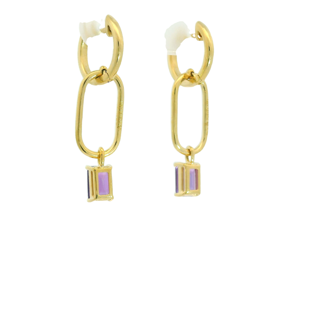 14KG Yellow Gold Amethyst Drop Earrings