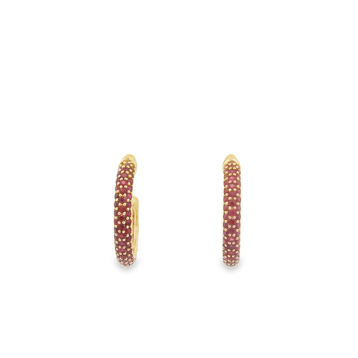 14KG Yellow Gold Ruby Hoop Earrings