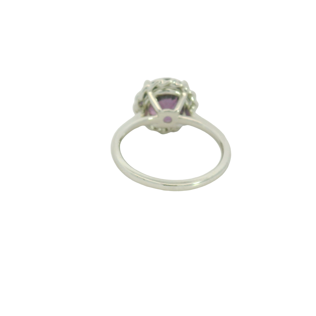Marthaler Made Platinum White Gold Solitaire Gemstone Ring set with 1 Purple Sapphire total stone weight measures 5.14 ctw.