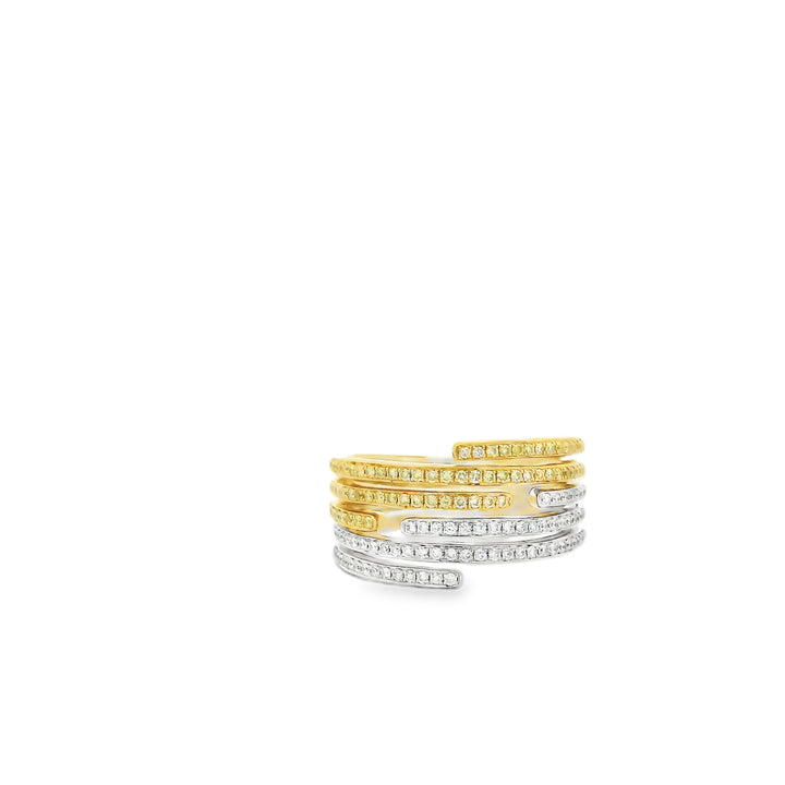 18K Two Tone Diamond Fashion Ring set with 68 Round Fancy Intense Yellow Diamonds, 0.26 ctw and 68 Round Diamonds, 0.23 ctw