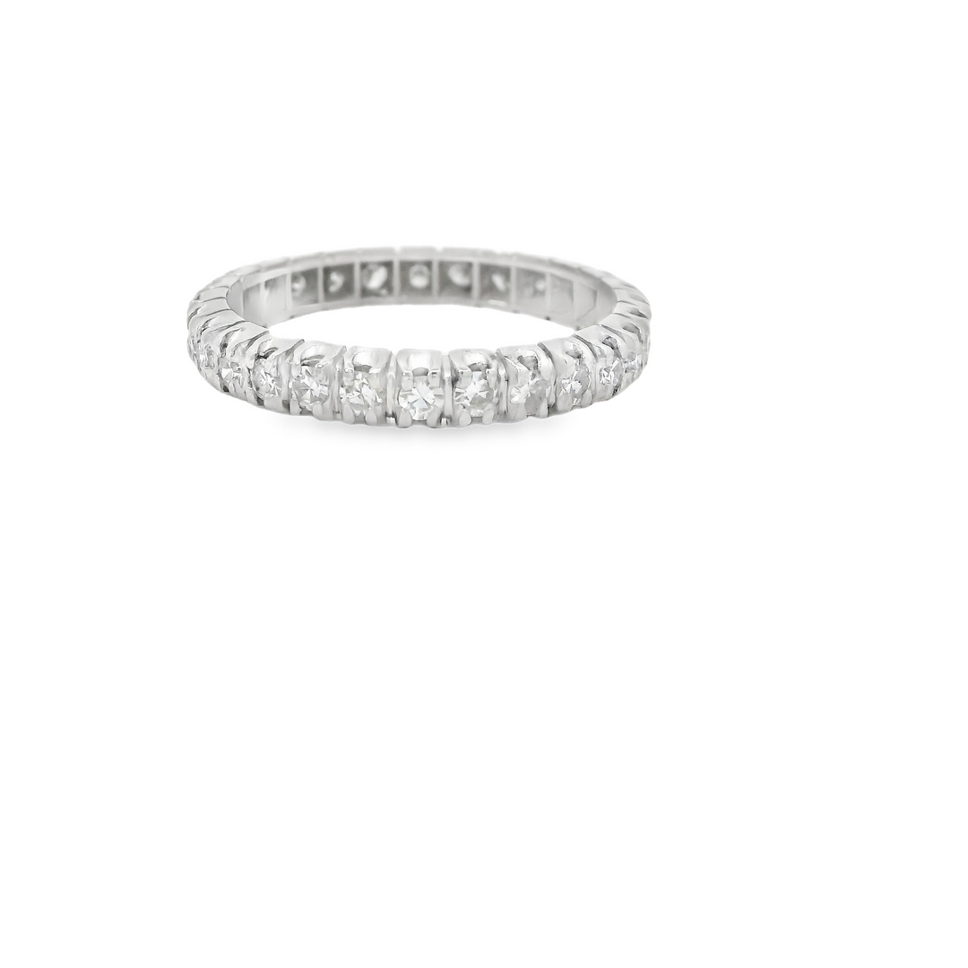 Platinum Estate Eternity Anniversary Band set with 28 Diamonds total stone weight measures 0.85 ctw.