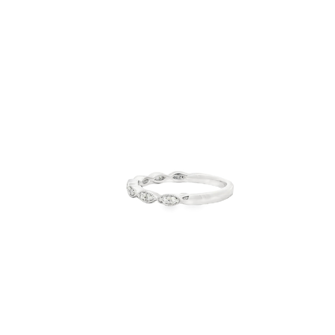Platinum Milgrain Scalloped Anniversary Band set with 14 Round Diamonds,  0.15 ctw