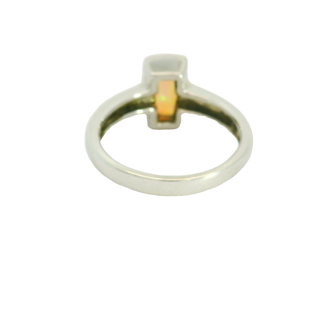 14K White Gold Solitaire Gemstone Ring set with 1 Opal total stone weight measures 2.08 ctw.