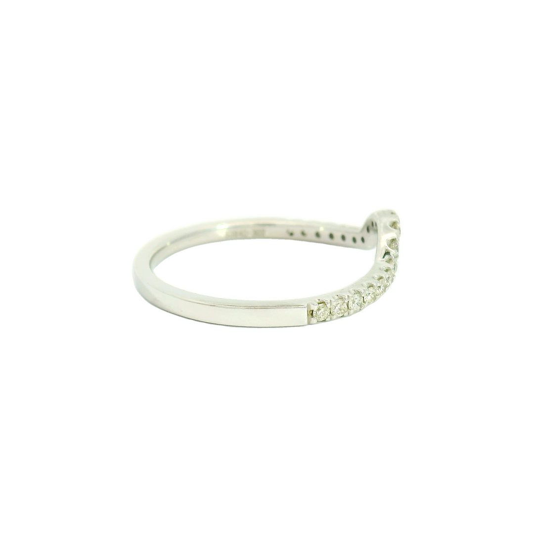 14K White Gold Prong Set, Curved Anniversary Band set with 19 H/I SI2 Diamonds total stone weight measures 0.19 ctw.