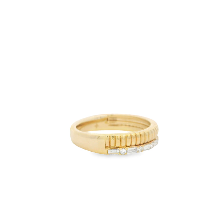 14K Yellow Gold Two Row Diamond Fashion Ring set with 9 Baguette Diamonds and 8 Round Diamonds, 0.44 ctw