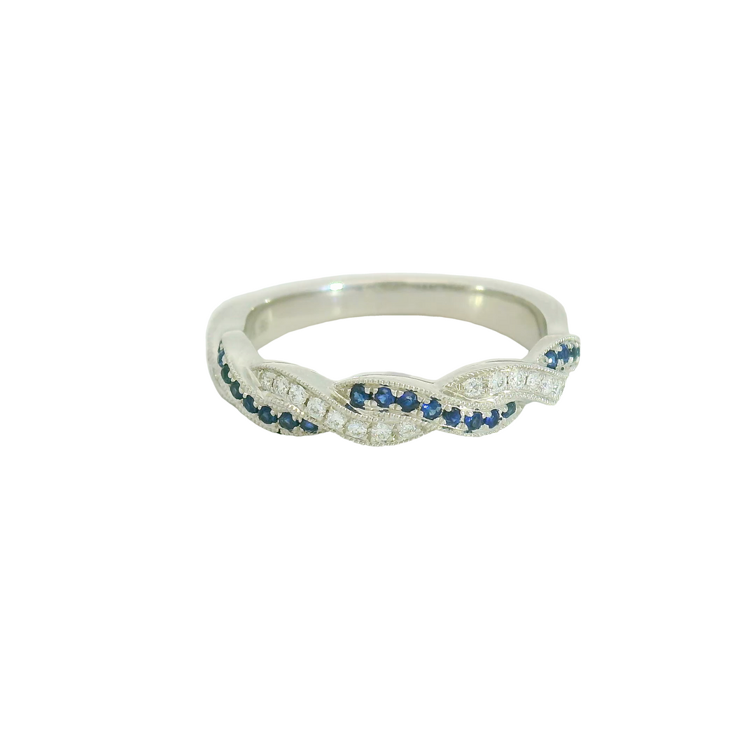 14K White Gold Gemstone Band set with 20 Sapphires, 0.20 ctw and 20 Round Diamonds, 0.10 ctw