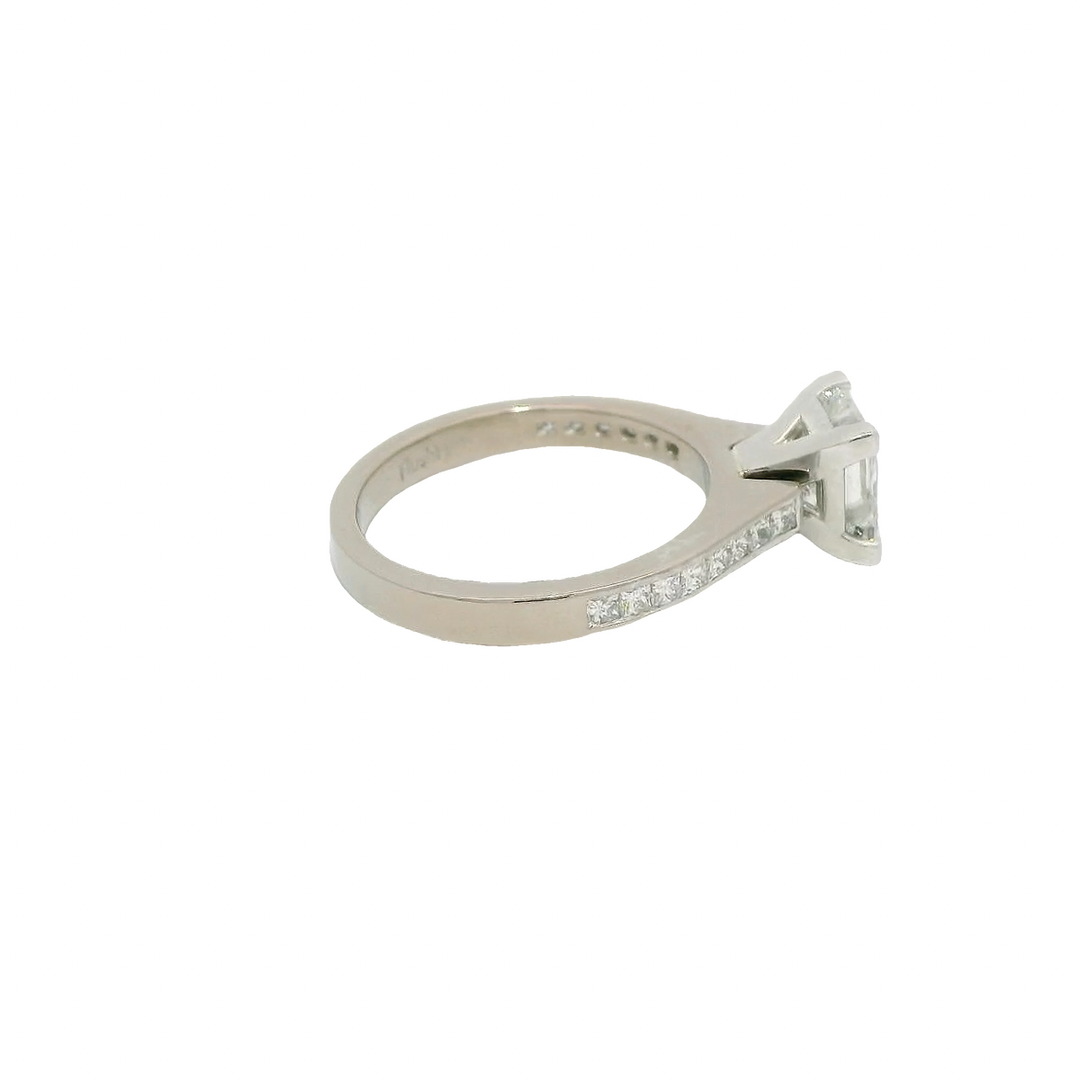 18KG White Gold 1.51ctw. Diamond Prong center and channel set side diamonds Engagement Ring