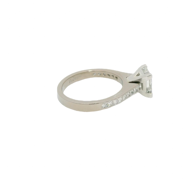 18KG White Gold 1.51ctw. Diamond Prong center and channel set side diamonds Engagement Ring