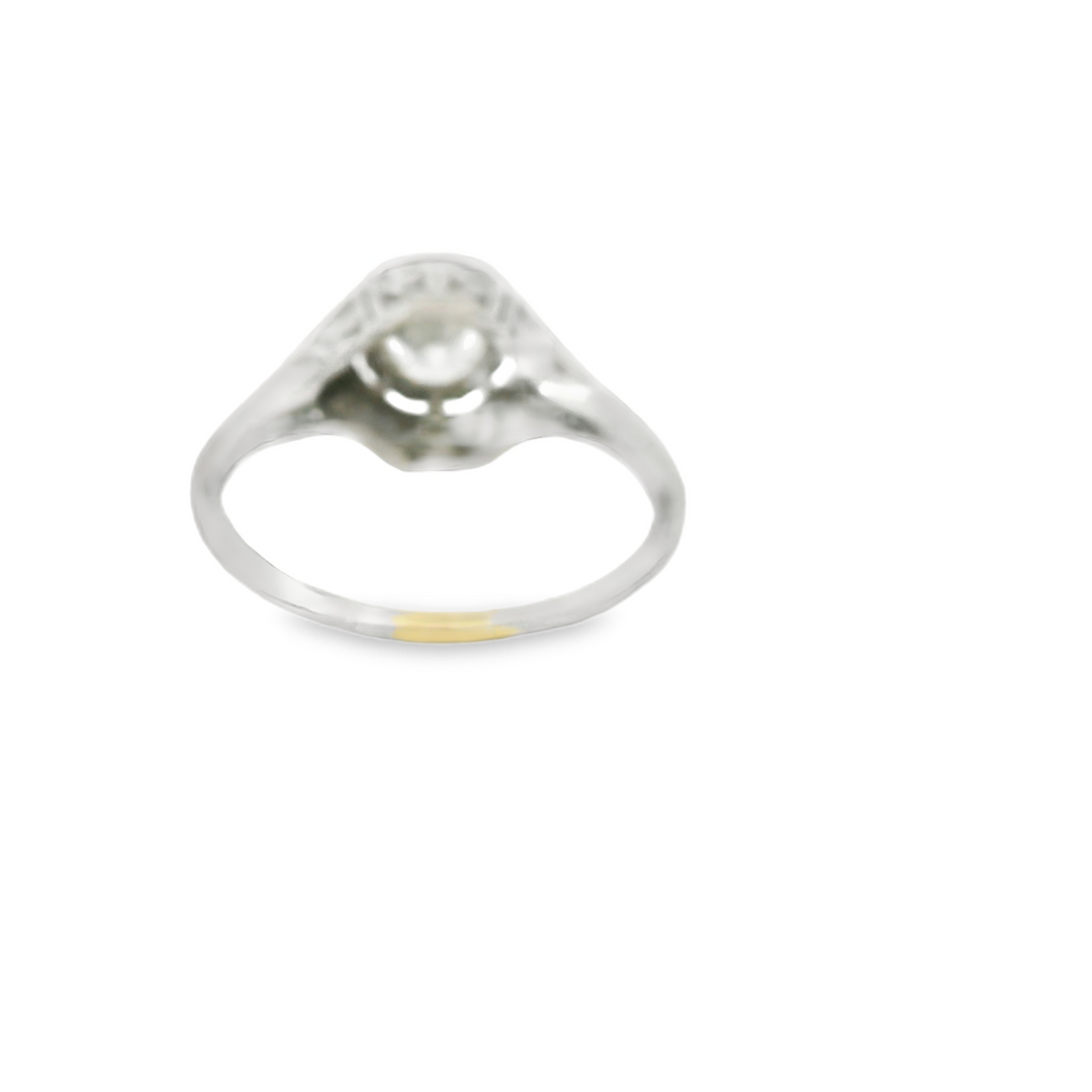 Platinum Estate Filigree, Solitaire Engagement Rings set with 1 H/I SI1 0.62 Ct. Round Diamond center stone, Total diamond weight for ring measures 0.67 ctw.