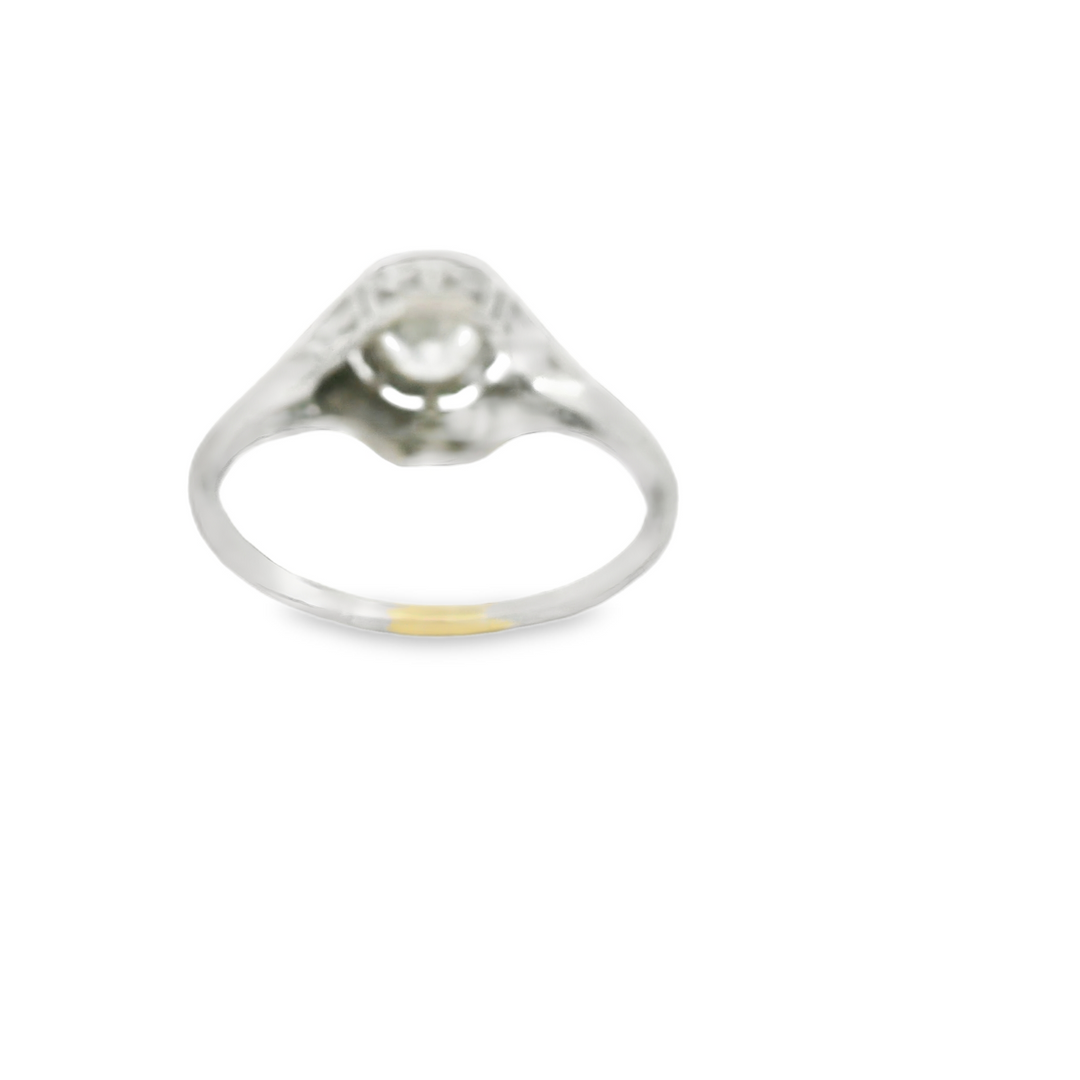 Platinum White Gold Estate Filigree, Solitaire Engagement Ring Total diamond weight for ring measures 0.62 ctw.