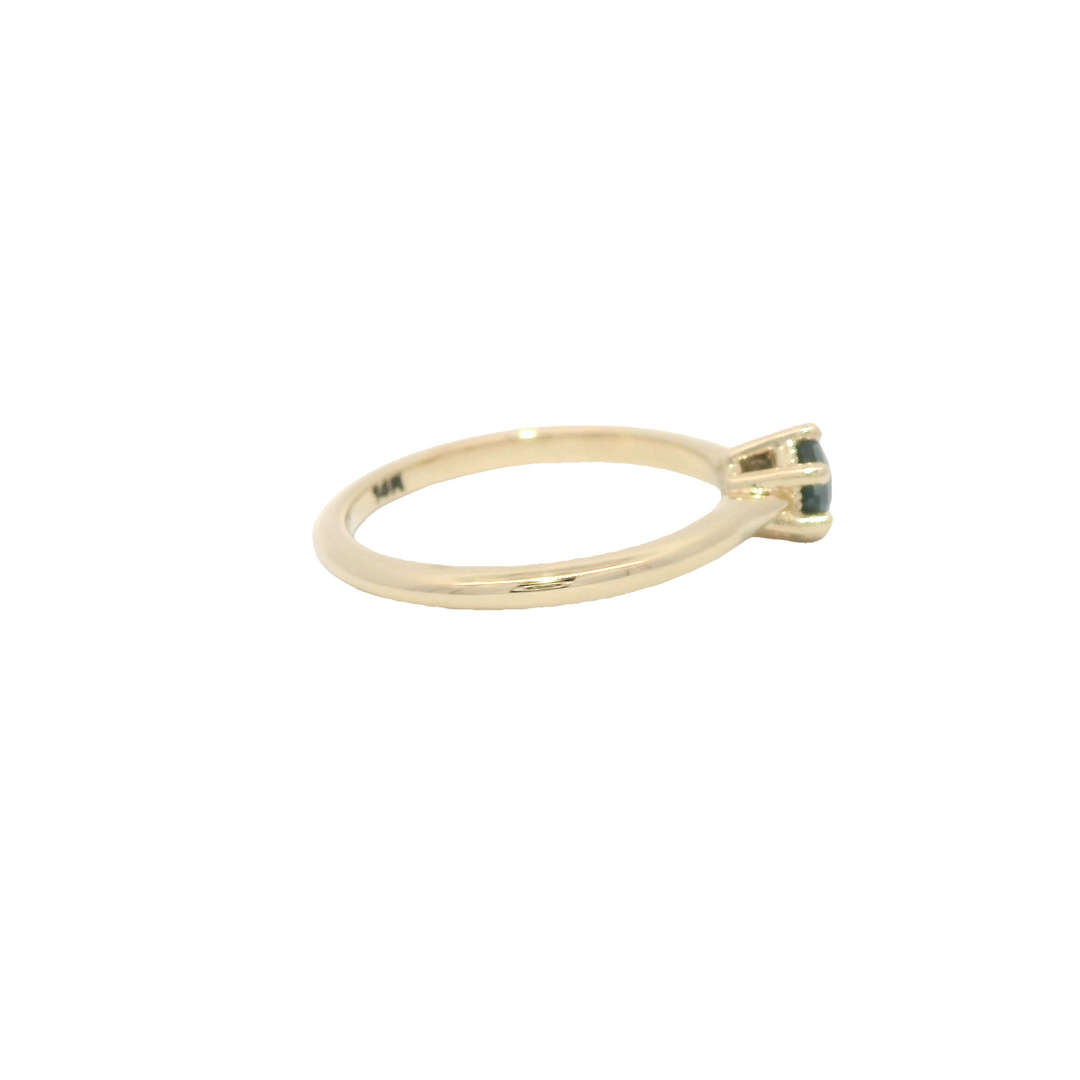 Marthaler Made 14K Yellow Gold Solitaire Gemstone Ring set with 1 Sapphire total stone weight measures 0.4 ctw.