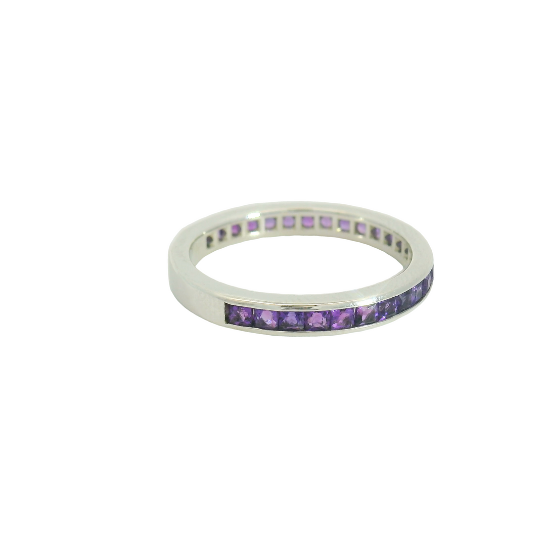 14K White Gold Band Gemstone Ring set with Amethyst