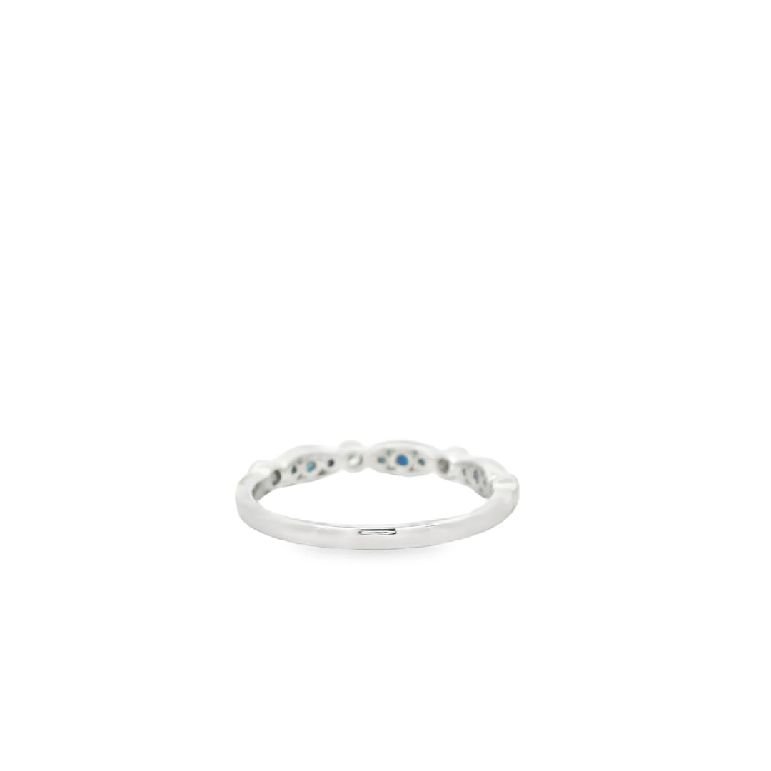 14K White Gold Gemstone Band set with 9 Round Sapphires, 0.19 ctw and 4 Round Diamonds, 0.10 ctw
