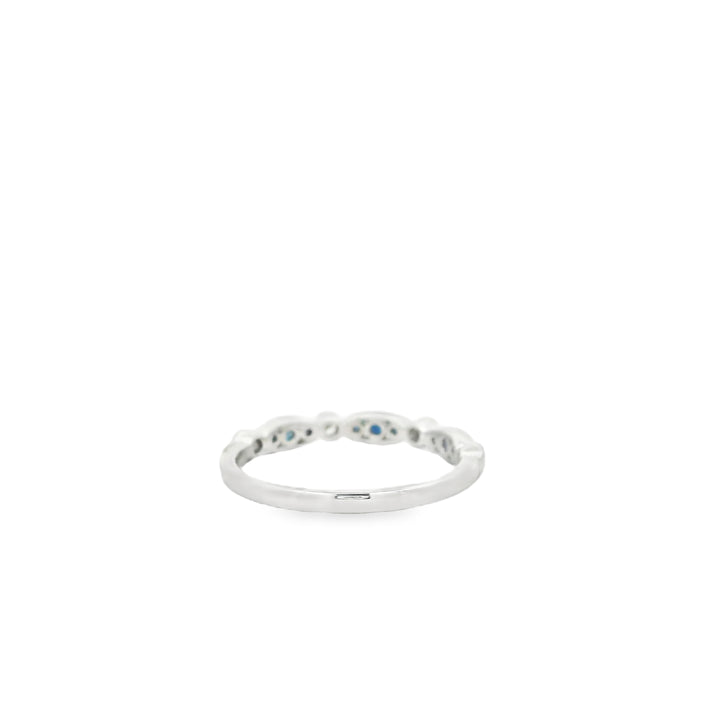 14K White Gold Gemstone Band set with 9 Round Sapphires, 0.19 ctw and 4 Round Diamonds, 0.10 ctw
