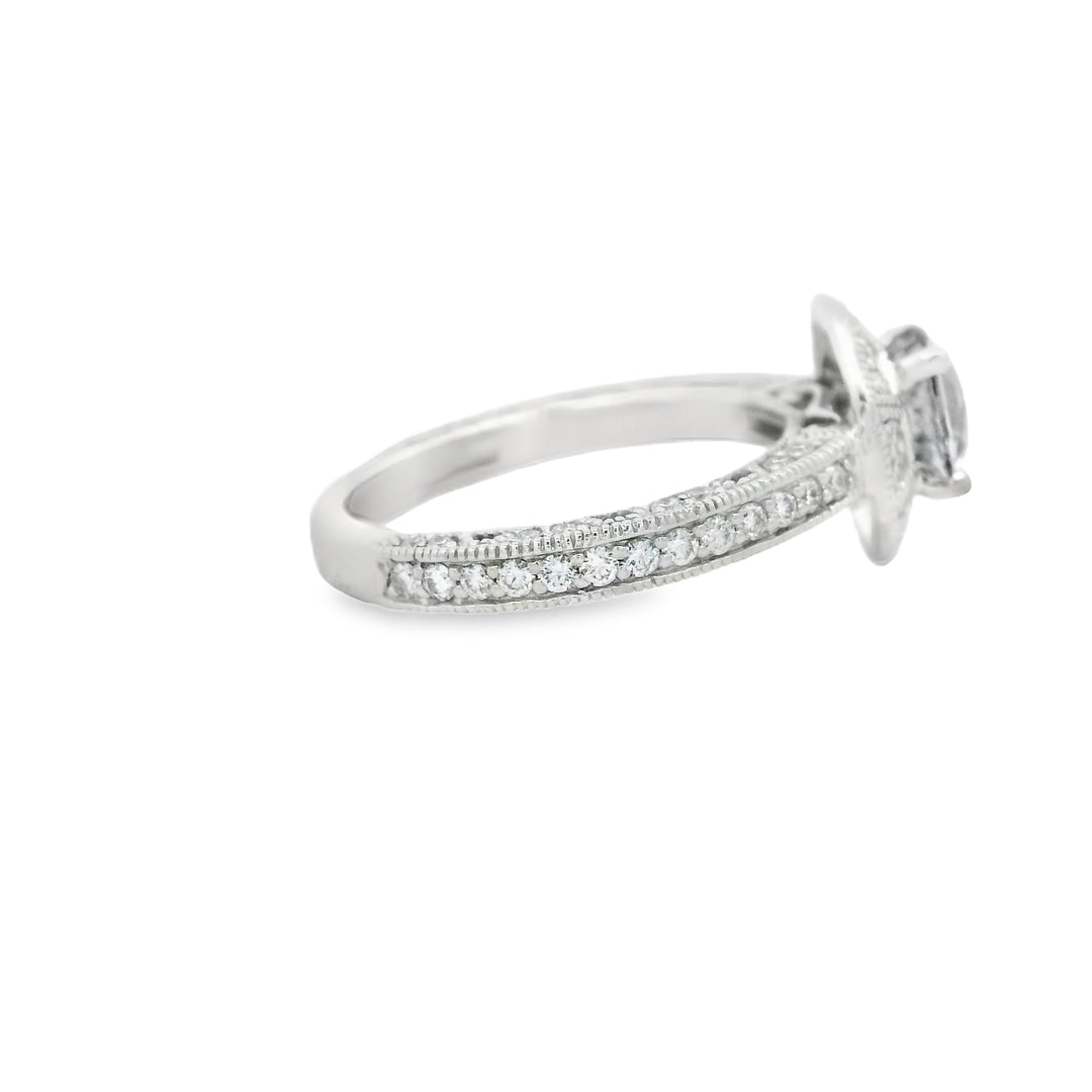 14K White Gold Halo Gemstone Ring set with 1 Round Gray Spinel, 1.43 ct and 74 Round Diamonds, 0.50 ctw