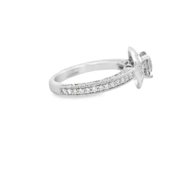 14K White Gold Halo Gemstone Ring set with 1 Round Gray Spinel, 1.43 ct and 74 Round Diamonds, 0.50 ctw