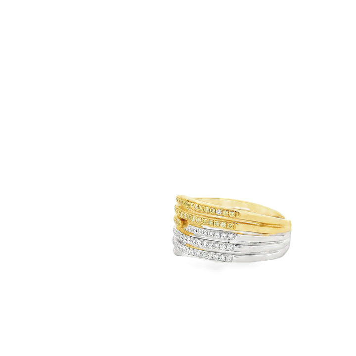18K Two Tone Diamond Fashion Ring set with 68 Round Fancy Intense Yellow Diamonds, 0.26 ctw and 68 Round Diamonds, 0.23 ctw