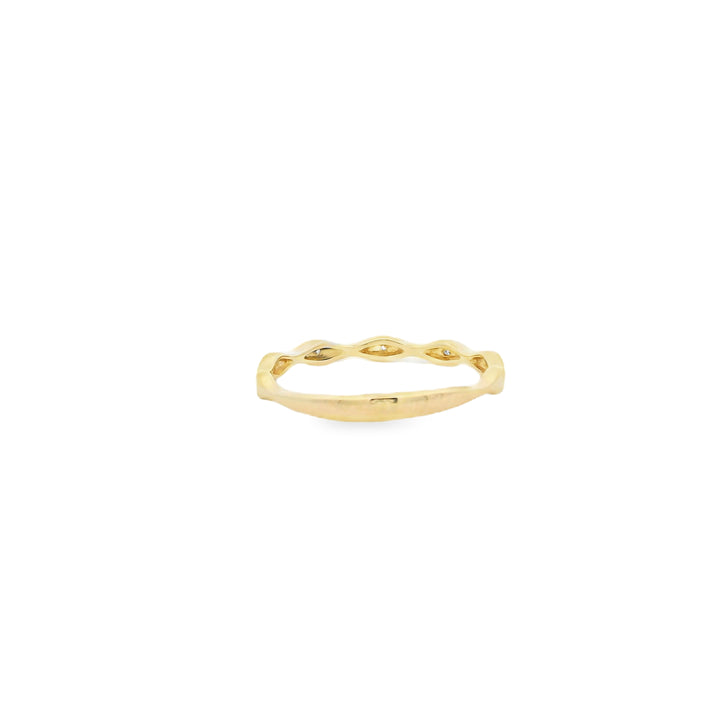 14K Yellow Gold Wavy Wedding Band set with 5 Round Diamonds, 0.04 ctw
