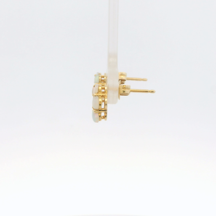 14K Yellow Gold Stud Earrings set with 12 Cabochon Opals, 0.86 ctw