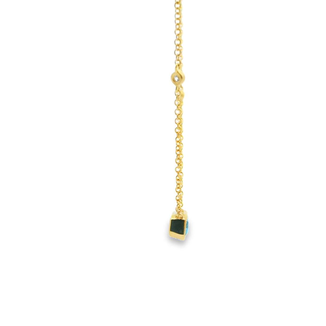 14K Yellow Gold Bezel Pendant with 1 Baguette Topaz, 1.07 ct and 6 Round Diamonds, 0.11 ctw on a 18 inch Cable Chain