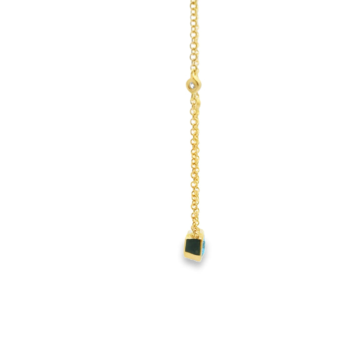 14K Yellow Gold Bezel Pendant with 1 Baguette Topaz, 1.07 ct and 6 Round Diamonds, 0.11 ctw on a 18 inch Cable Chain