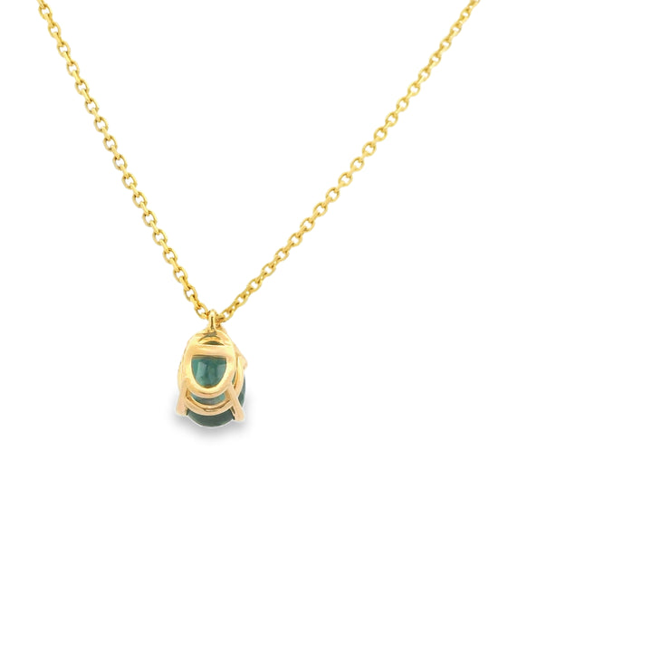 Estate 14K Yellow Gold Pendant with 1 Oval Sapphire, 1.10 ct and 1 Round Diamond, 0.03 ct on a 18 inch Cable Chain