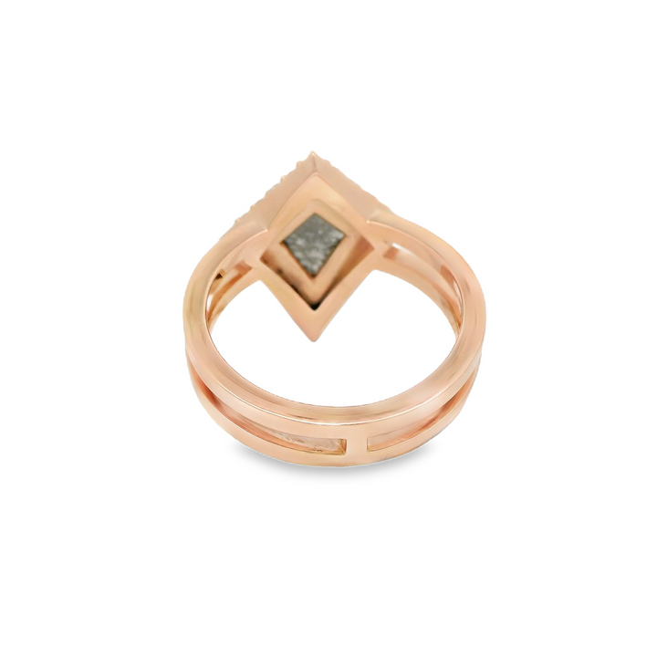 Marthaler Made 14K Rose Gold Engagement Rings set with 1 1.24 Ct. Kite Diamond center stone, Total diamond weight for ring measures 1.24 ctw.