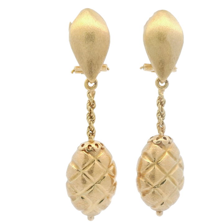 Estate 18KG Yellow Gold Satin Drop Earrings