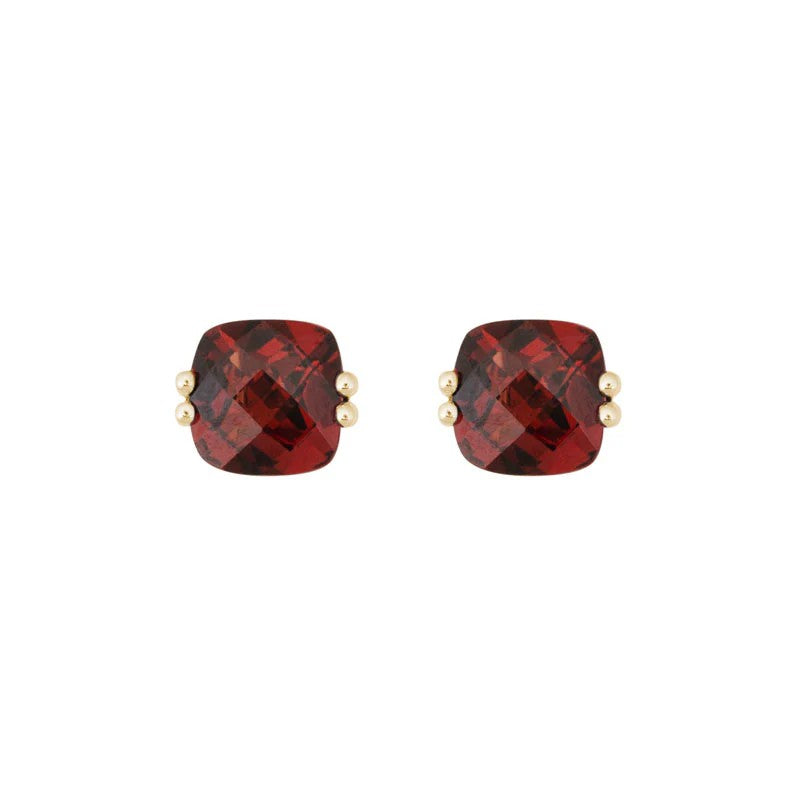 14K Yellow Gold Stud Earrings set with 2 Cushion Garnets, 2.60 ctw