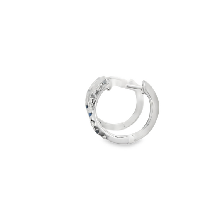 14K White Gold Huggie Earrings set with 8 Round Sapphires, 0.34 ctw. and 8 G/H Si1-SI2 Diamonds 0.14 ctw.