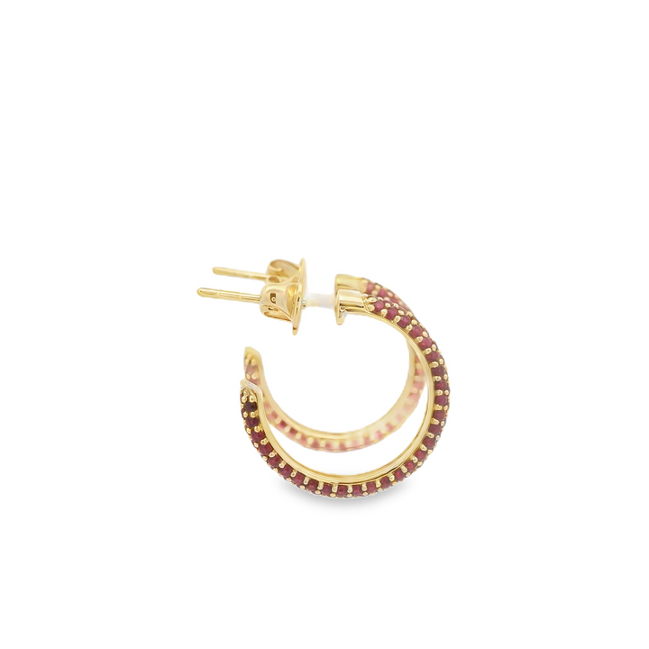 14KG Yellow Gold Ruby Hoop Earrings