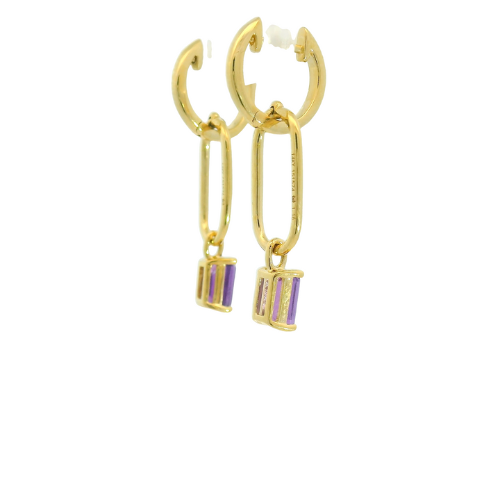 14KG Yellow Gold Amethyst Drop Earrings