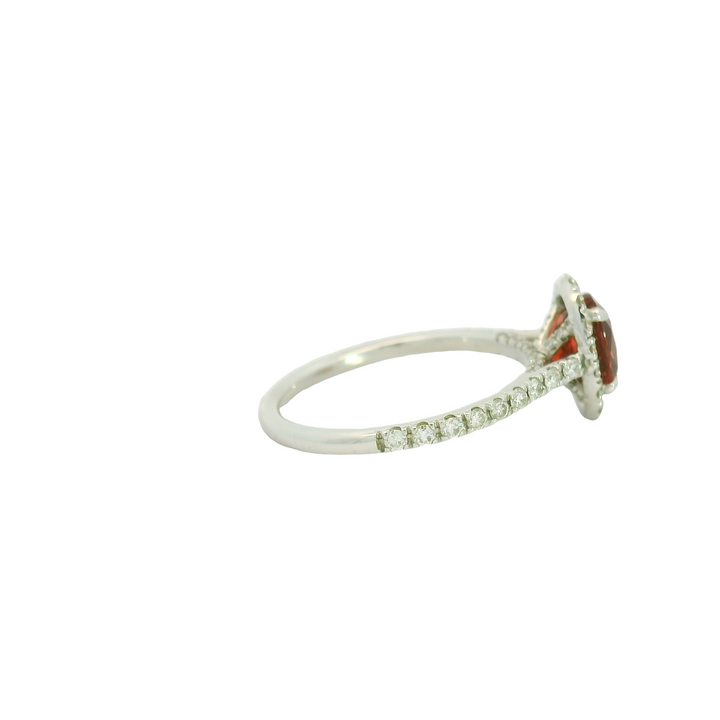18K White Gold Estate Halo Gemstone Ring set with 1 Spinel 1.30  ctw, and 57 Round G/H SI Diamonds, 0.45 ctw,  total stone weight measures 1.75 ctw.