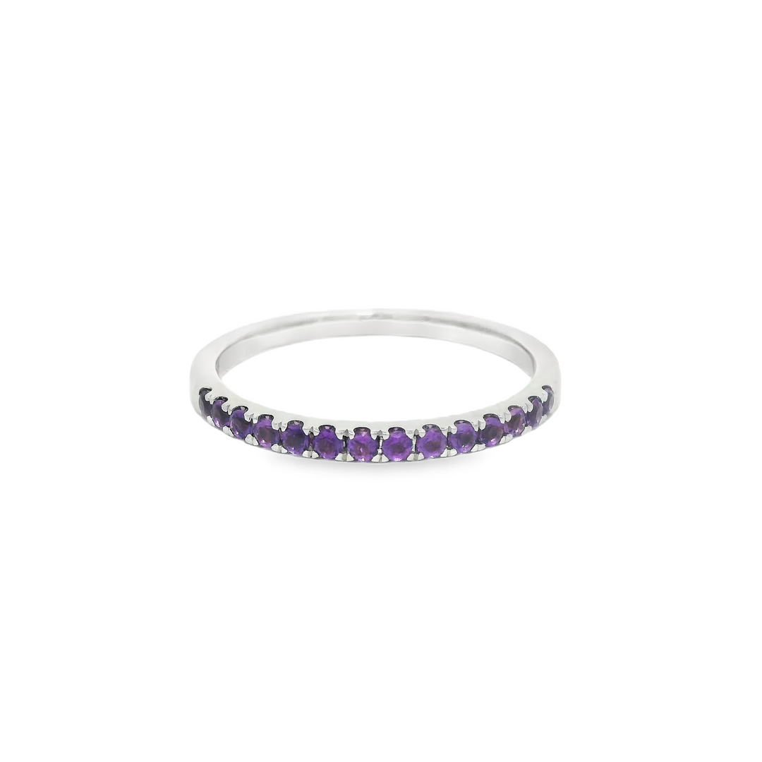 14K White Gold Band with 14 Round Amethysts, 0.21 ctw