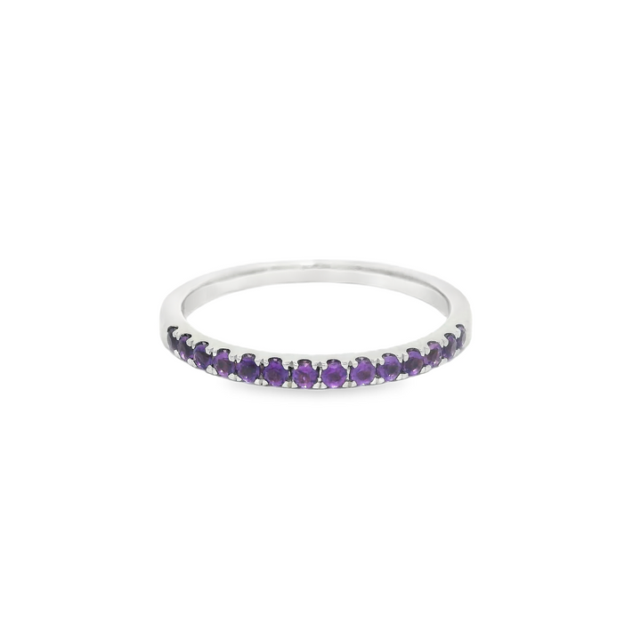 14K White Gold Band with 14 Round Amethysts, 0.21 ctw