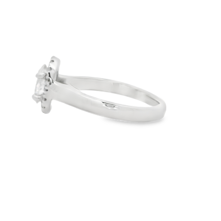 Estate Platinum Halo Engagement Ring set with 1 0.80 ct Oval Diamond, G SI2, and 16 Round Diamonds, 0.12 ctw