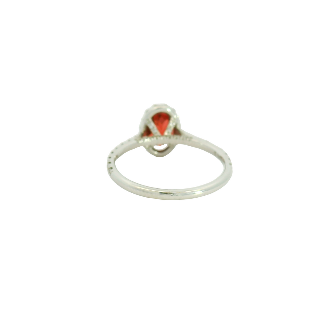 18K White Gold Estate Halo Gemstone Ring set with 1 Spinel 1.30  ctw, and 57 Round G/H SI Diamonds, 0.45 ctw,  total stone weight measures 1.75 ctw.