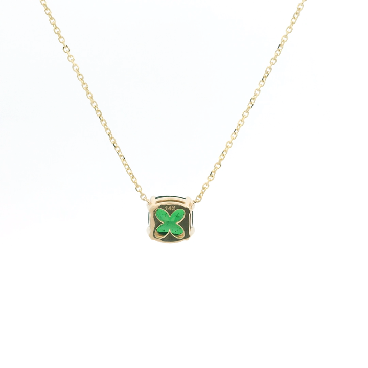 Marthaler Made 14K Yellow Gold Solitaire Pendant with 1 Cushion Tsavorite Garnet (Kenya), 2.64 ct on a 18 inch Cable Chain