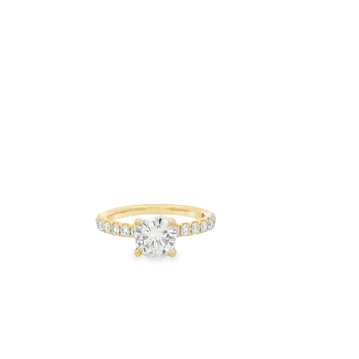 Estate 14K Yellow Gold Accented Engagement Ring set with 1 0.82 ct Round Diamond, K I1, and 16 Round Diamonds, 0.37 ctw