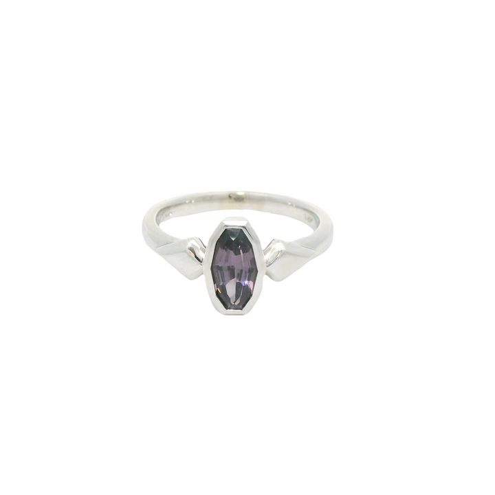 Marthaler Made 14K White Gold Solitaire Bezel Ring with 1 Elongated Spinel, 0.96 ct