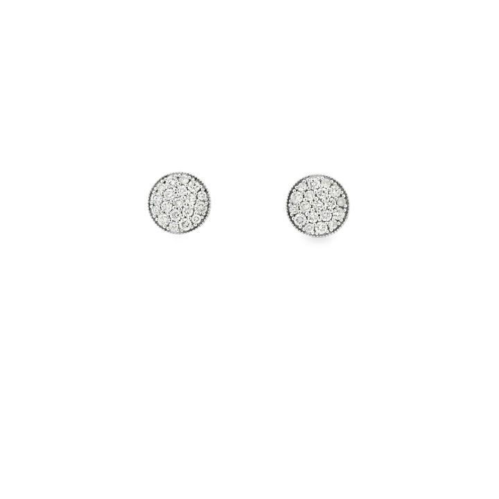 14K White Gold Cluster Stud Earrings set with 46 Round Diamonds, 0.48 ctw